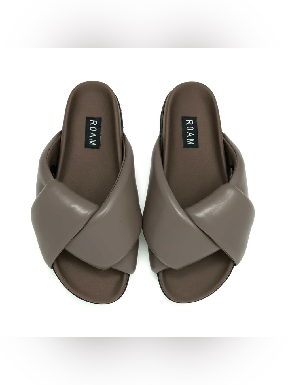 ROAM Foldy Puffy vegan leather slides in taupe